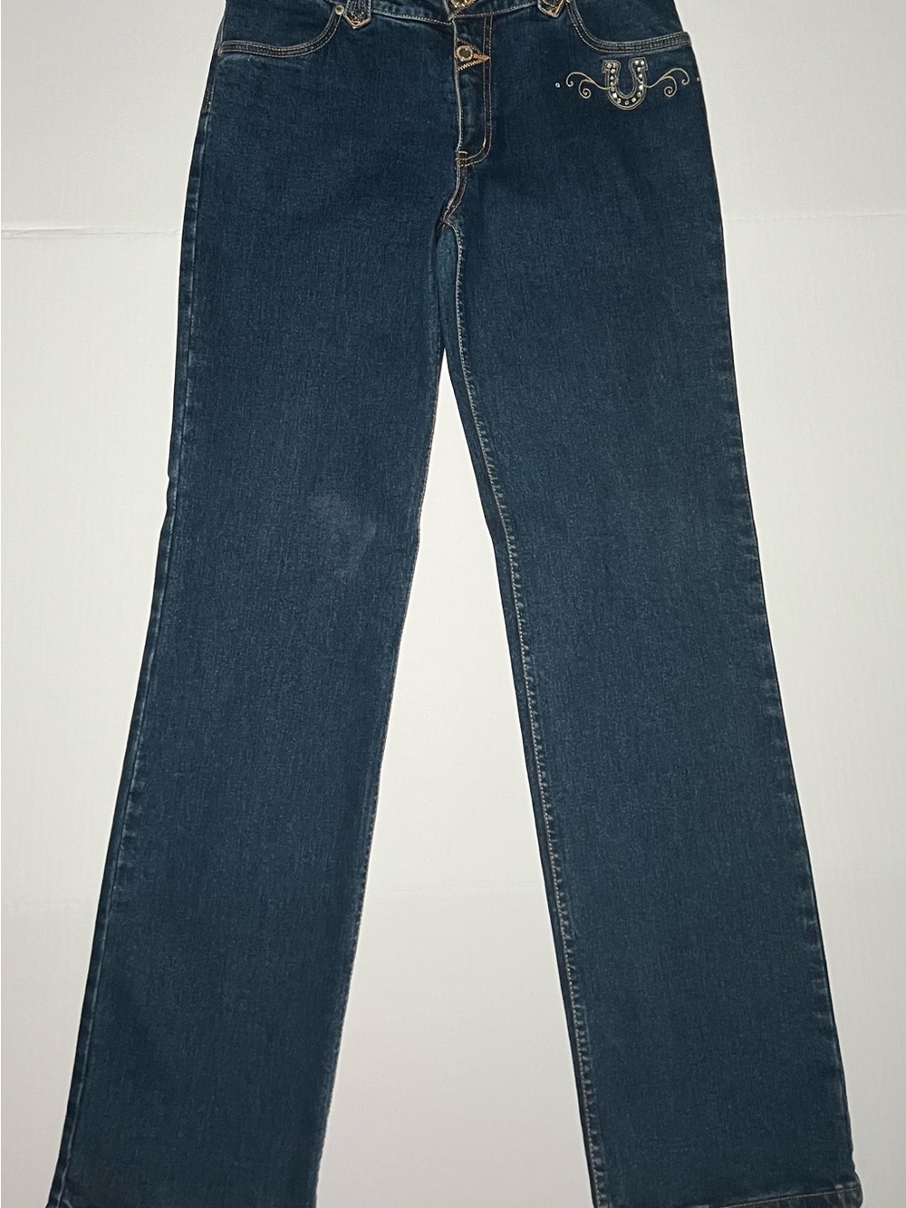 Lawman Western Jeans Womens 9 Rhinestone Horseshoe Dark Wash Y2K Cowgirl